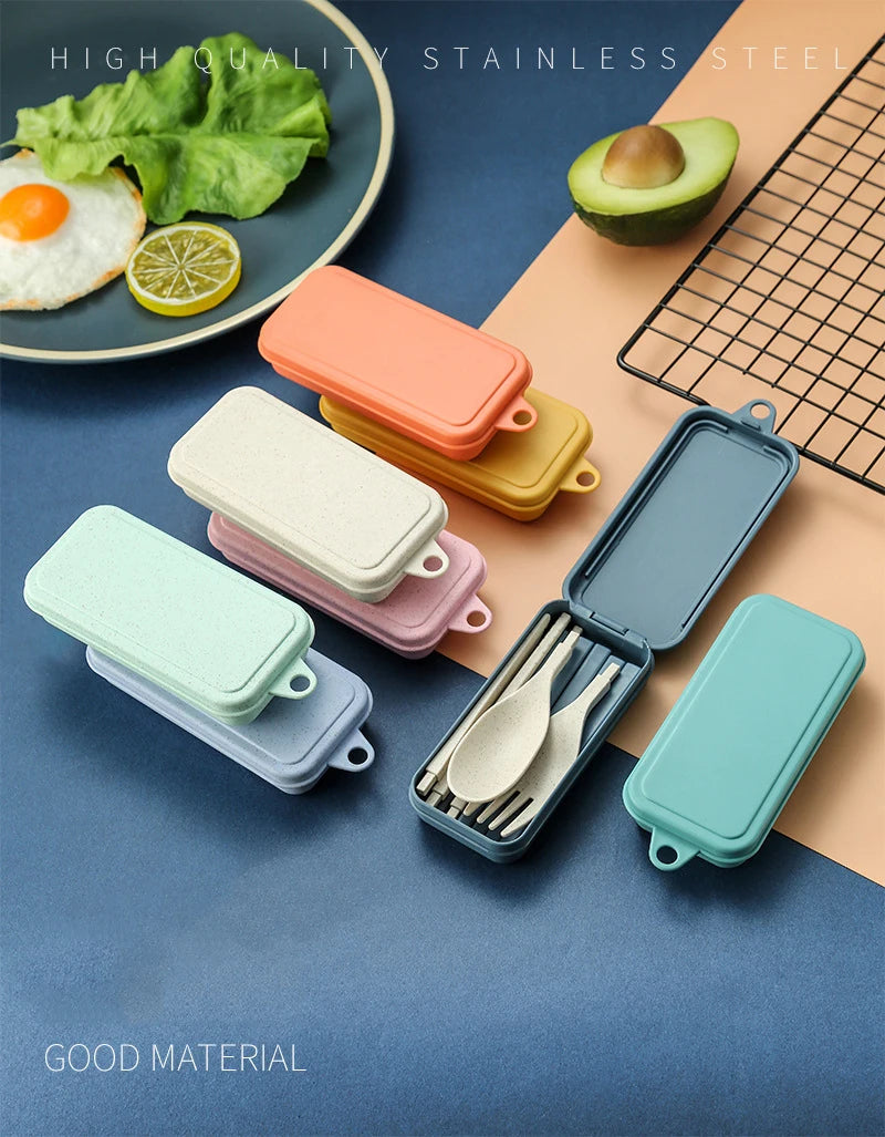 4Pcs Portable Tableware Set Wheat Straw Dinnerware Detachable Cutlery Travel Tableware Picnic Dinnerware Set Camping Cutlery Set