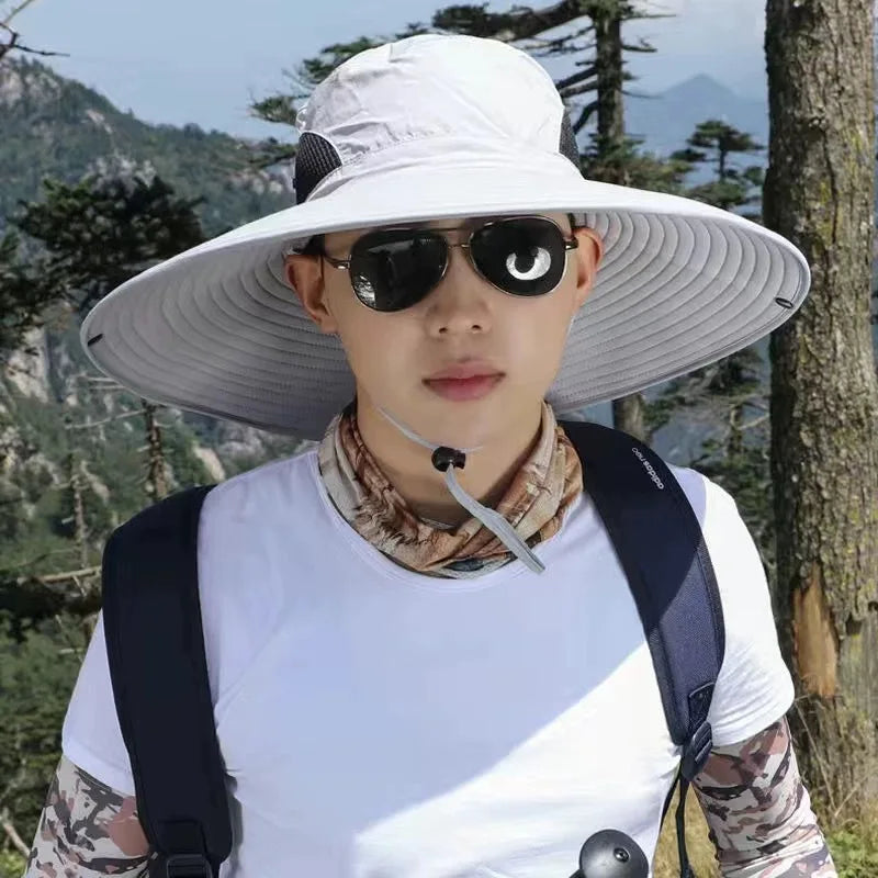 15cm Large Cap Polyester Sun Hat UV Protection Breathable Mesh Cap Foldable Fisher Hat Outdoor Fishing Hiking Beach Caps