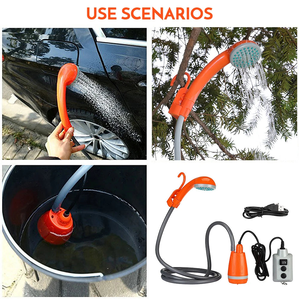 Tomshoo Portable Camping Shower Outdoor Camping Shower Pump Rechargeable Shower Head Outdoor Traveling Equipment Hiking Supplies