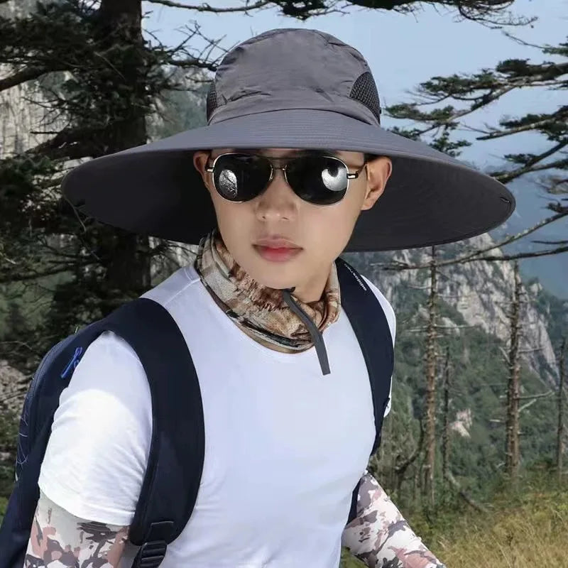 15cm Large Cap Polyester Sun Hat UV Protection Breathable Mesh Cap Foldable Fisher Hat Outdoor Fishing Hiking Beach Caps
