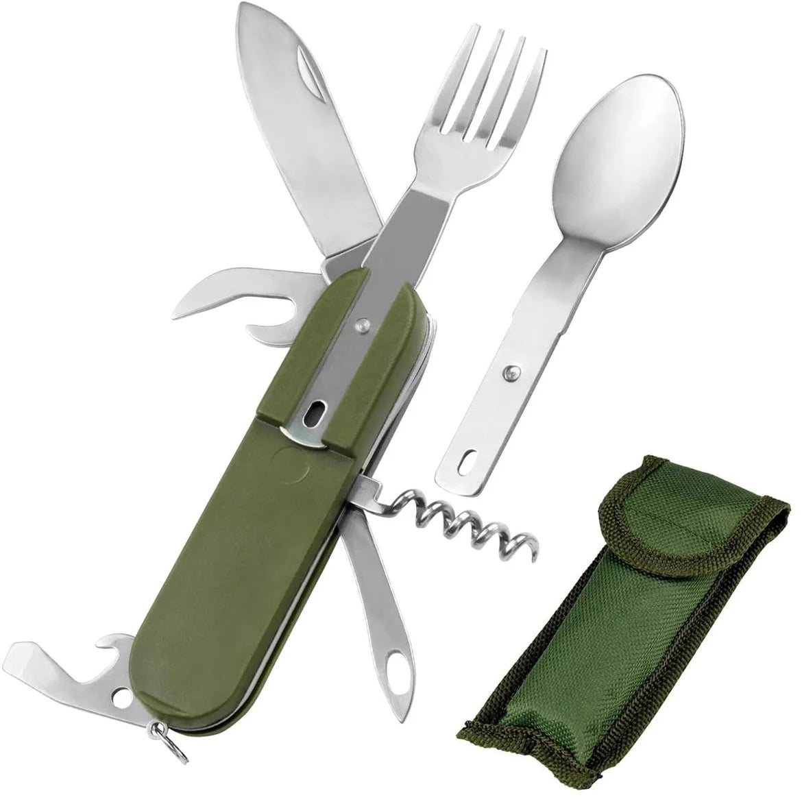 Outdoor Camp Tableware Survival Tools 7 in 1 Multifunctional Stainless Steel Foldable Fork Spoon Knife Picnic Camping Dinnerware