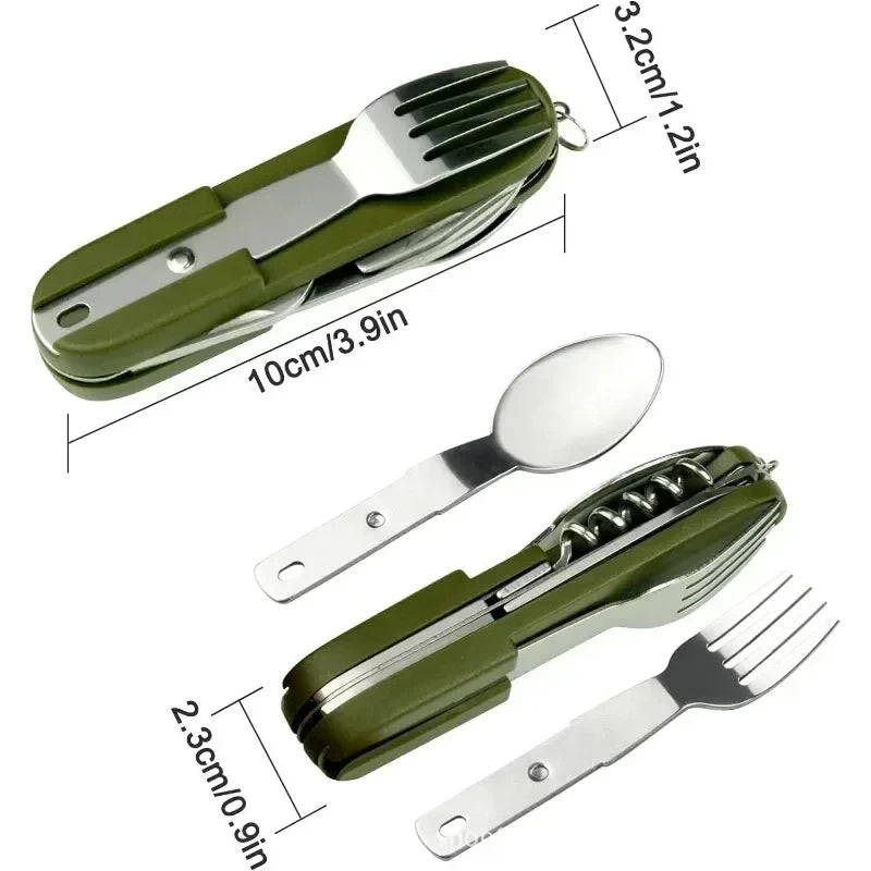 Outdoor Camp Tableware Survival Tools 7 in 1 Multifunctional Stainless Steel Foldable Fork Spoon Knife Picnic Camping Dinnerware