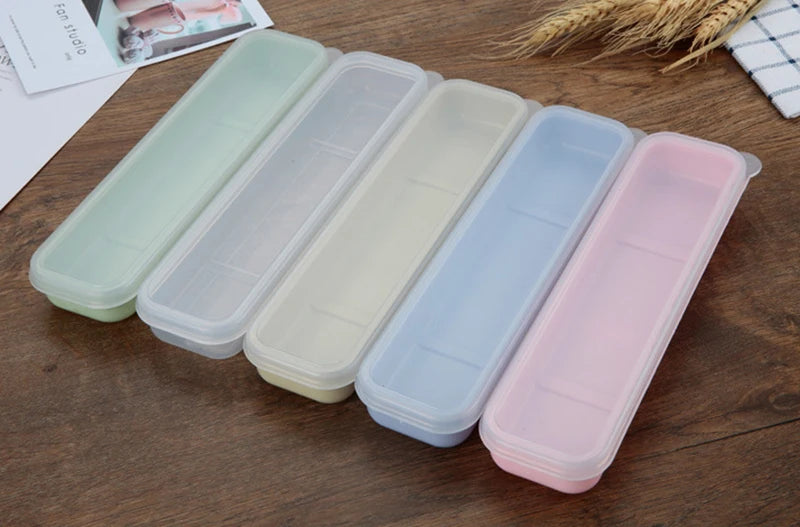 Portable Travel Outdoor Reusable Tableware Box School Home Slot Design Practical Cutlery Transparent Cover Cutlery Case