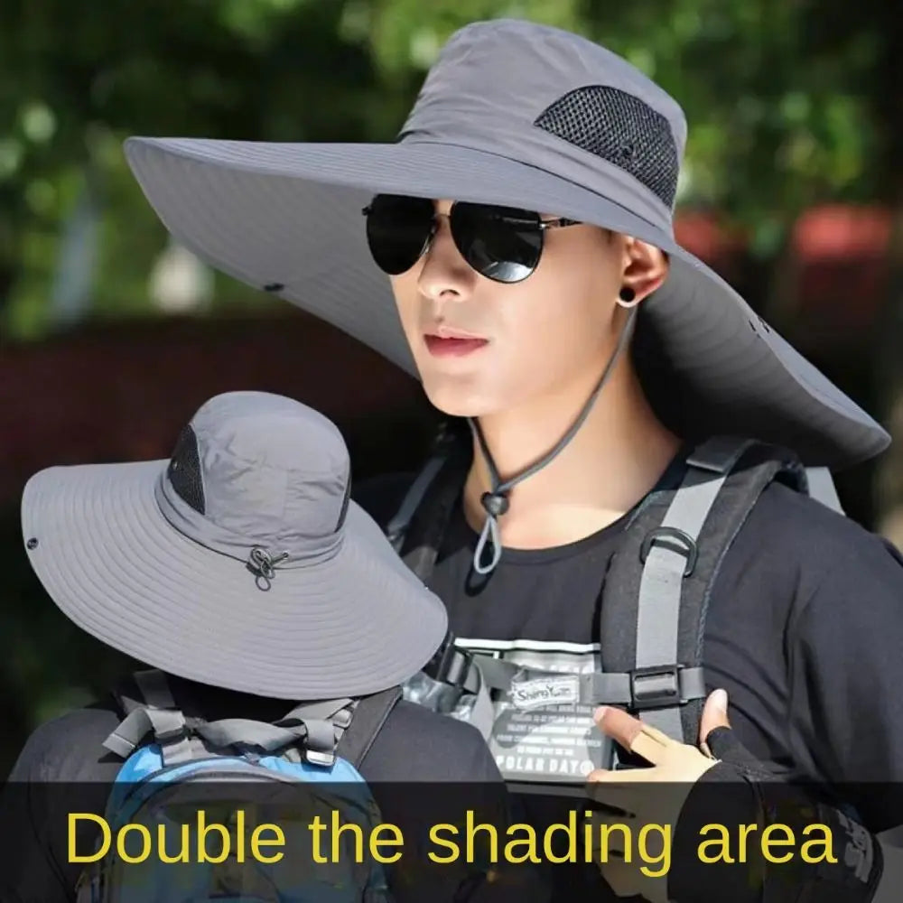 15cm Large Cap Polyester Sun Hat UV Protection Breathable Mesh Cap Foldable Fisher Hat Outdoor Fishing Hiking Beach Caps