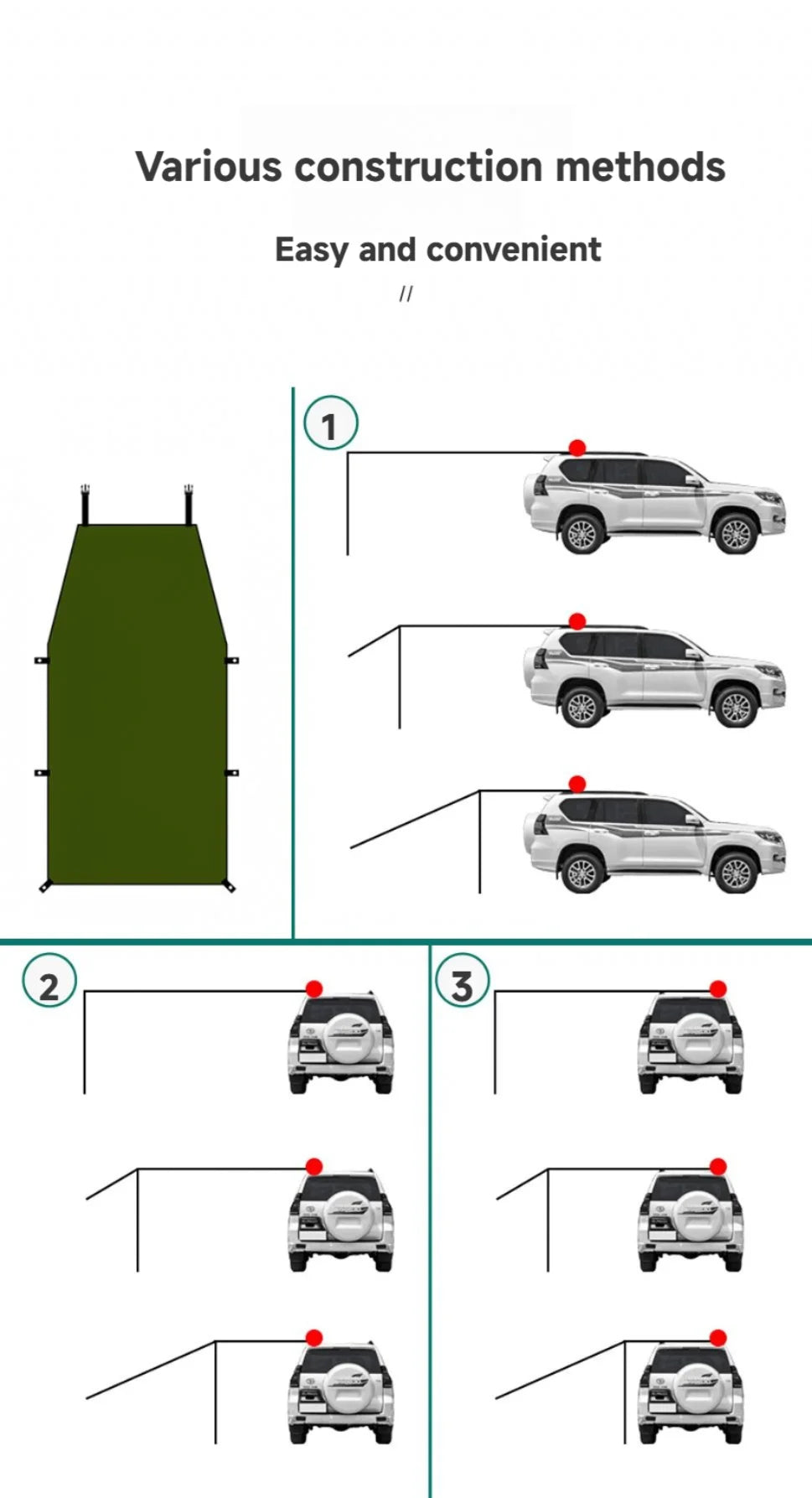 WESTTUNE Portable Car Awning Tarp Lightweight Vehicle Awning for Camping Outdoor Rear Vehicle Awning Shelter for Van MPV Campers