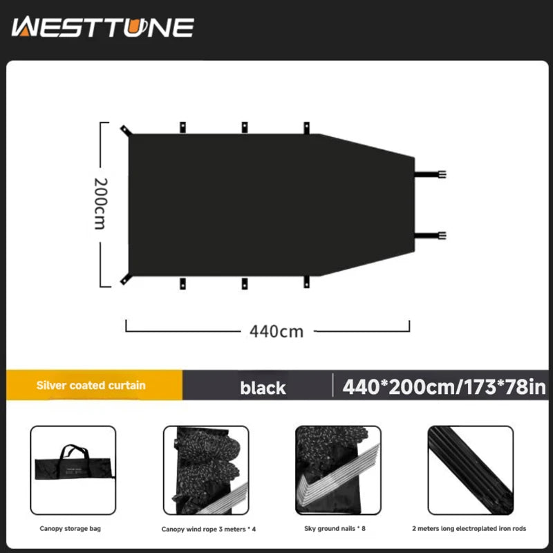 WESTTUNE Portable Car Awning Tarp Lightweight Vehicle Awning for Camping Outdoor Rear Vehicle Awning Shelter for Van MPV Campers