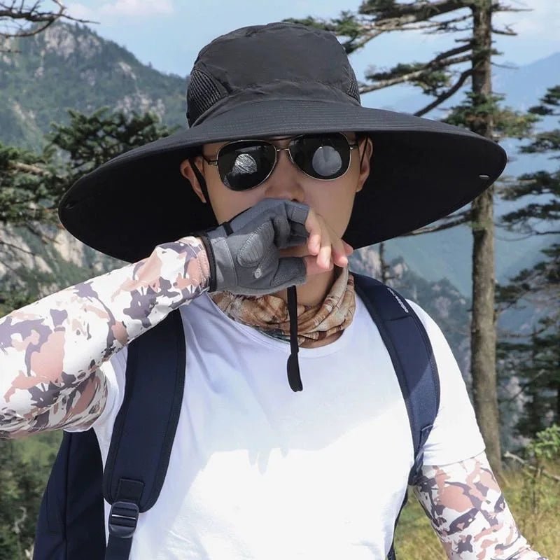 15cm Large Cap Polyester Sun Hat UV Protection Breathable Mesh Cap Foldable Fisher Hat Outdoor Fishing Hiking Beach Caps