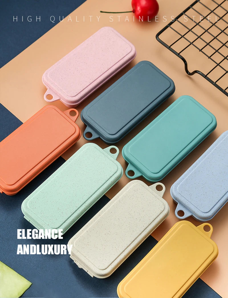 4Pcs Portable Tableware Set Wheat Straw Dinnerware Detachable Cutlery Travel Tableware Picnic Dinnerware Set Camping Cutlery Set