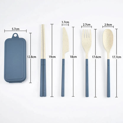 4Pcs Portable Tableware Set Wheat Straw Dinnerware Detachable Cutlery Travel Tableware Picnic Dinnerware Set Camping Cutlery Set