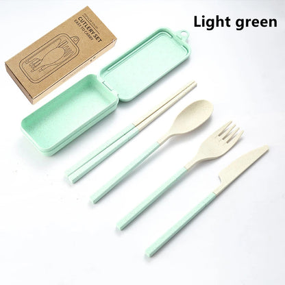 4Pcs Portable Tableware Set Wheat Straw Dinnerware Detachable Cutlery Travel Tableware Picnic Dinnerware Set Camping Cutlery Set