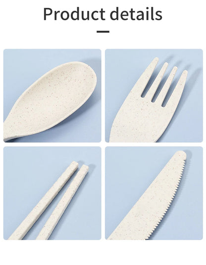 4Pcs Portable Tableware Set Wheat Straw Dinnerware Detachable Cutlery Travel Tableware Picnic Dinnerware Set Camping Cutlery Set