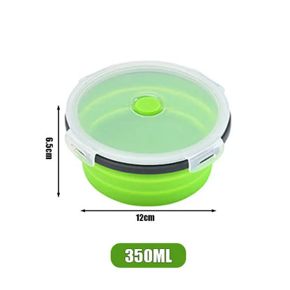 Round Silicone Folding Lunch Box Microwave Folding Bowl Portable Folding Food Container Box Salad Bowl With Lid