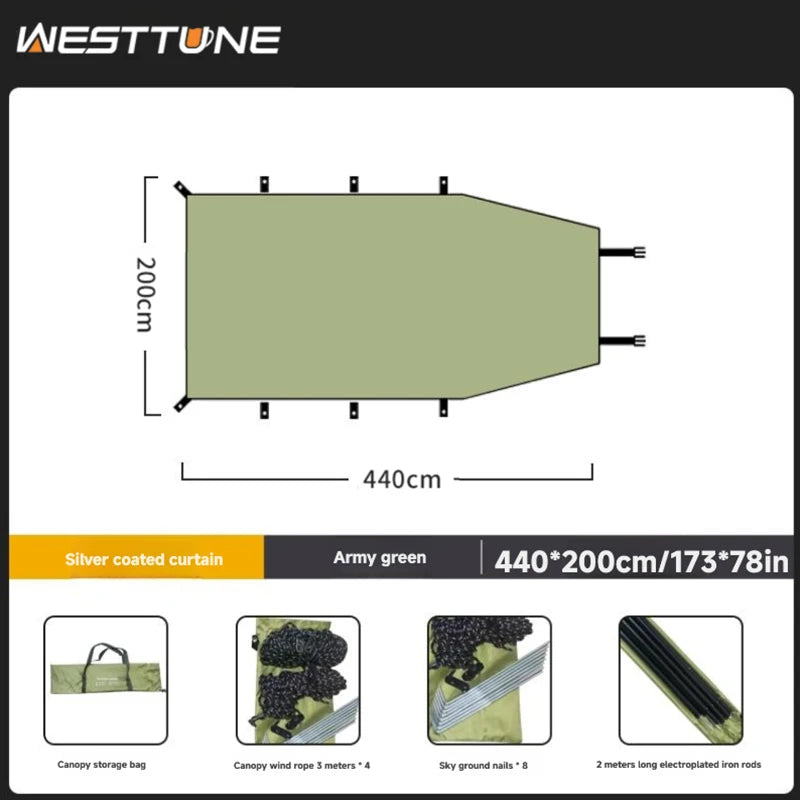 WESTTUNE Portable Car Awning Tarp Lightweight Vehicle Awning for Camping Outdoor Rear Vehicle Awning Shelter for Van MPV Campers