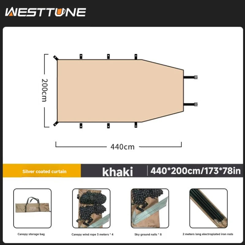 WESTTUNE Portable Car Awning Tarp Lightweight Vehicle Awning for Camping Outdoor Rear Vehicle Awning Shelter for Van MPV Campers