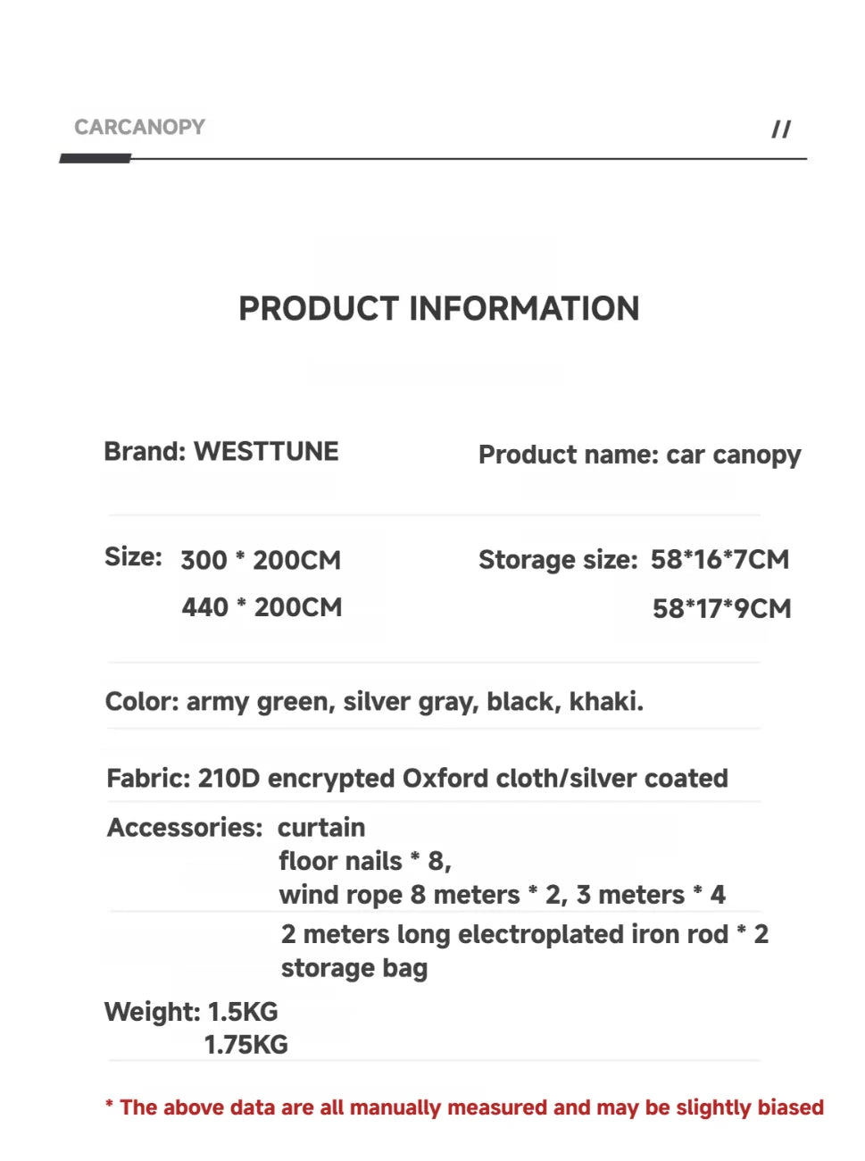 WESTTUNE Portable Car Awning Tarp Lightweight Vehicle Awning for Camping Outdoor Rear Vehicle Awning Shelter for Van MPV Campers