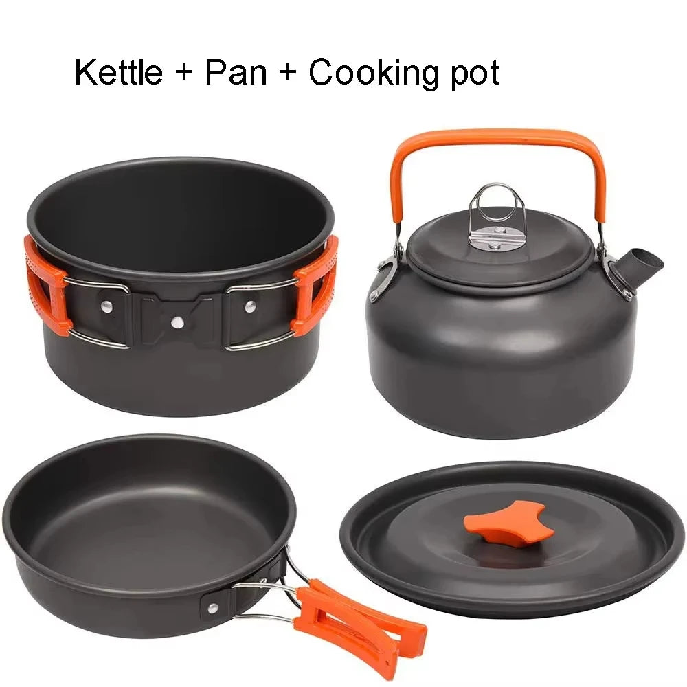 1pcs/1set Camping Cookware Kit Outdoor Cooking Set Aluminum Equipment Outdoor Pot Travel Tableware Kitchen Hiking Picnic BBQ