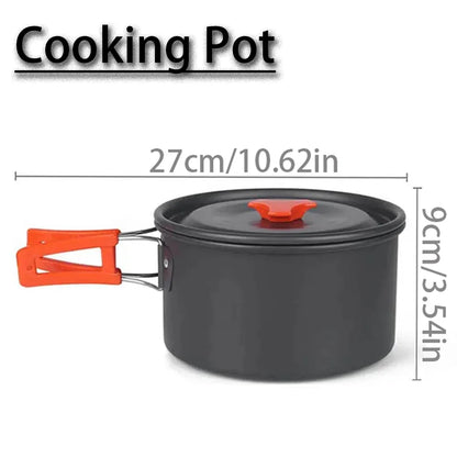1pcs/1set Camping Cookware Kit Outdoor Cooking Set Aluminum Equipment Outdoor Pot Travel Tableware Kitchen Hiking Picnic BBQ