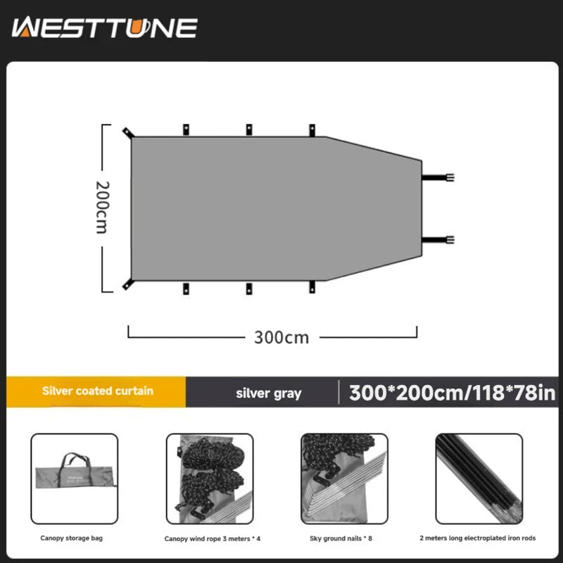 WESTTUNE Portable Car Awning Tarp Lightweight Vehicle Awning for Camping Outdoor Rear Vehicle Awning Shelter for Van MPV Campers