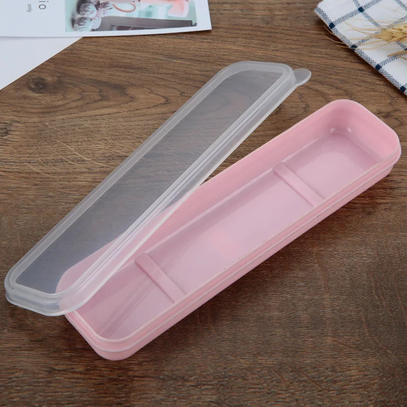 Portable Travel Outdoor Reusable Tableware Box School Home Slot Design Practical Cutlery Transparent Cover Cutlery Case