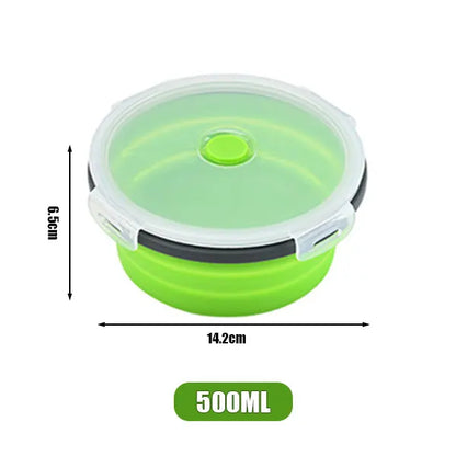 Round Silicone Folding Lunch Box Microwave Folding Bowl Portable Folding Food Container Box Salad Bowl With Lid