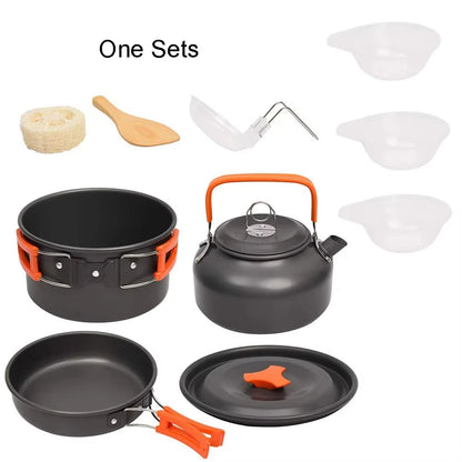 1pcs/1set Camping Cookware Kit Outdoor Cooking Set Aluminum Equipment Outdoor Pot Travel Tableware Kitchen Hiking Picnic BBQ