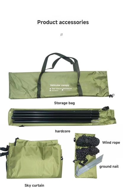 WESTTUNE Portable Car Awning Tarp Lightweight Vehicle Awning for Camping Outdoor Rear Vehicle Awning Shelter for Van MPV Campers