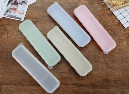 Portable Travel Outdoor Reusable Tableware Box School Home Slot Design Practical Cutlery Transparent Cover Cutlery Case