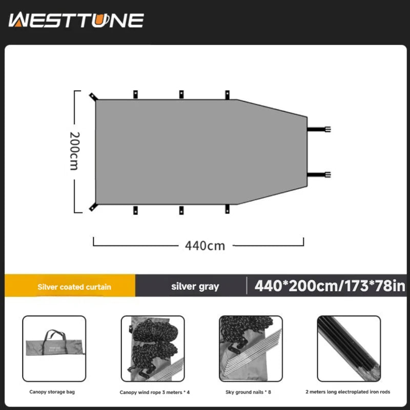 WESTTUNE Portable Car Awning Tarp Lightweight Vehicle Awning for Camping Outdoor Rear Vehicle Awning Shelter for Van MPV Campers