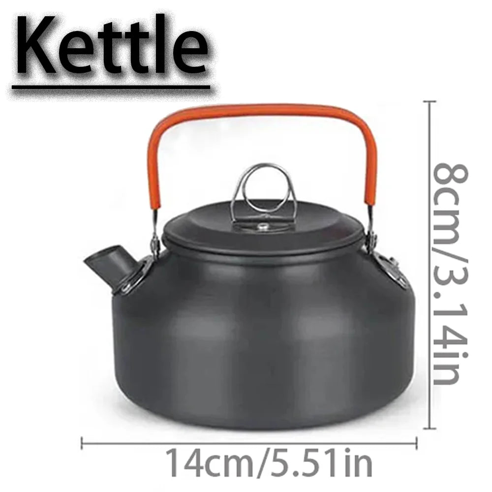 1pcs/1set Camping Cookware Kit Outdoor Cooking Set Aluminum Equipment Outdoor Pot Travel Tableware Kitchen Hiking Picnic BBQ