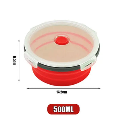 Round Silicone Folding Lunch Box Microwave Folding Bowl Portable Folding Food Container Box Salad Bowl With Lid